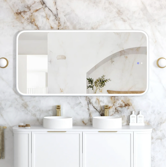 LED Matte White Framed Mirror - 1500x750