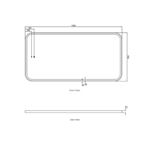 LED Matte White Framed Mirror - 1500x750