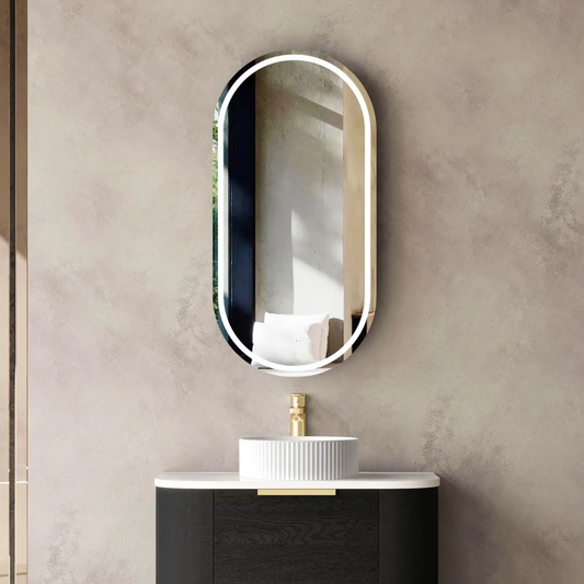 LED Oval Matte Black Shaving Cabinet - 900x450