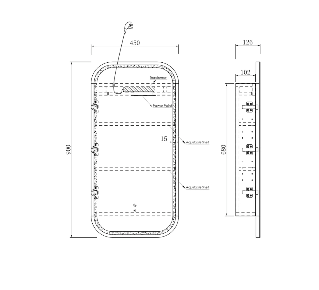 LED Matte White Shaving Cabinet - 900x450