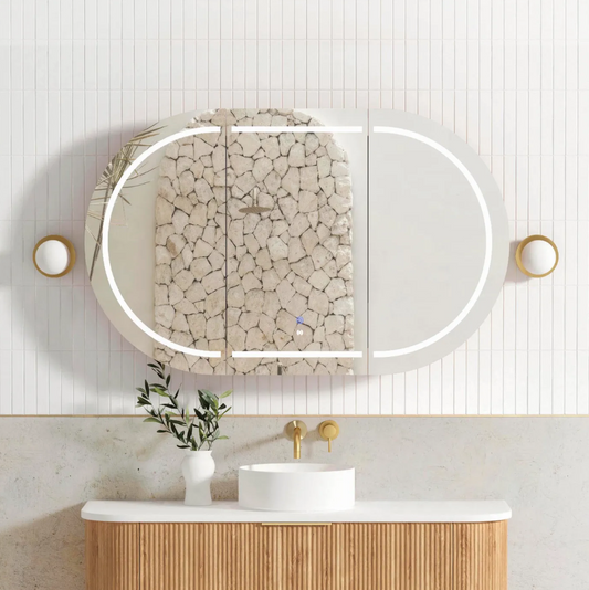 LED Oval Natural Oak Shaving Cabinet - 1200x750