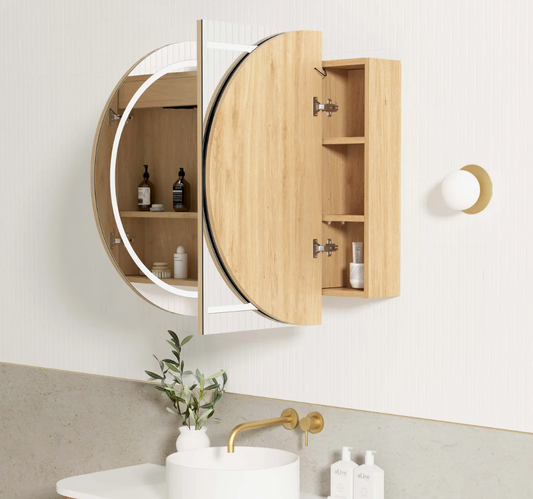 LED Oval Natural Oak Shaving Cabinet - 1200x750