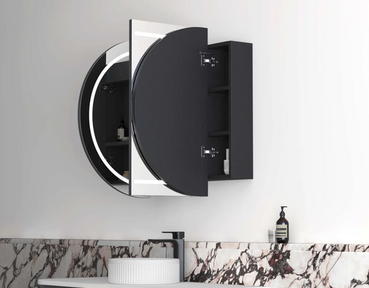 LED Oval Black Oak Shaving Cabinet - 1200x750