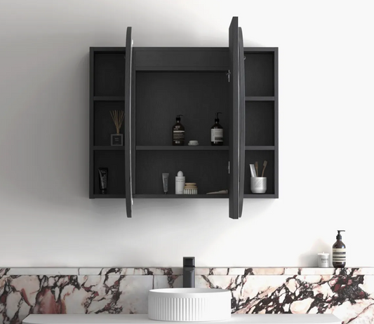 LED Oval Black Oak Shaving Cabinet - 1200x750