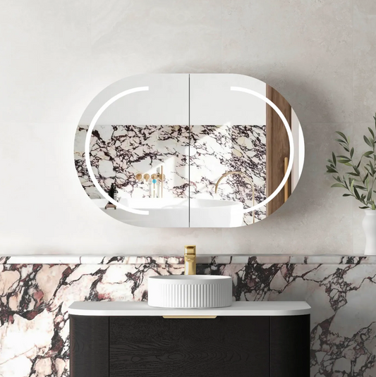 LED Oval Black Shaving Cabinet - 900 x 600