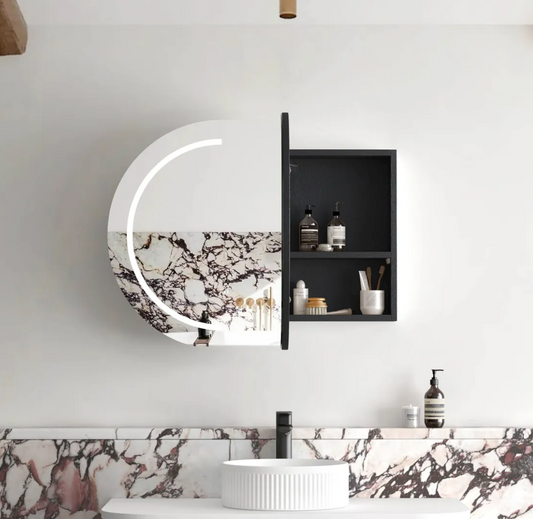 LED Oval Black Shaving Cabinet - 900 x 600