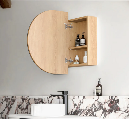 LED Oval Natural Oak Shaving Cabinet - 900 x 600