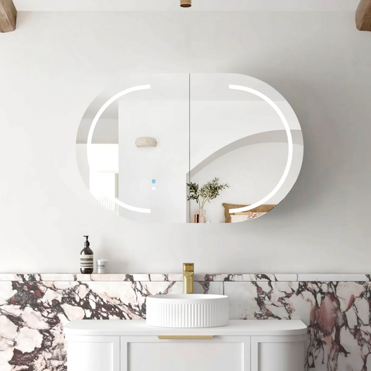 LED Oval White Shaving Cabinet - 900 x 600