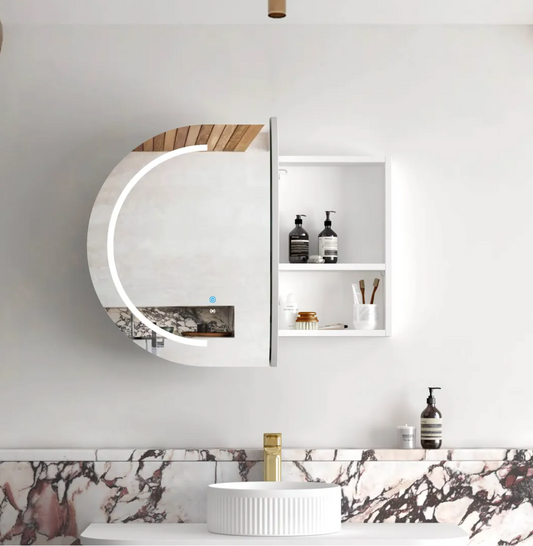 LED Oval White Shaving Cabinet - 900 x 600