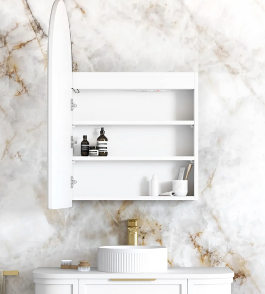 LED Arched White Shaving Cabinet - 900 x 600