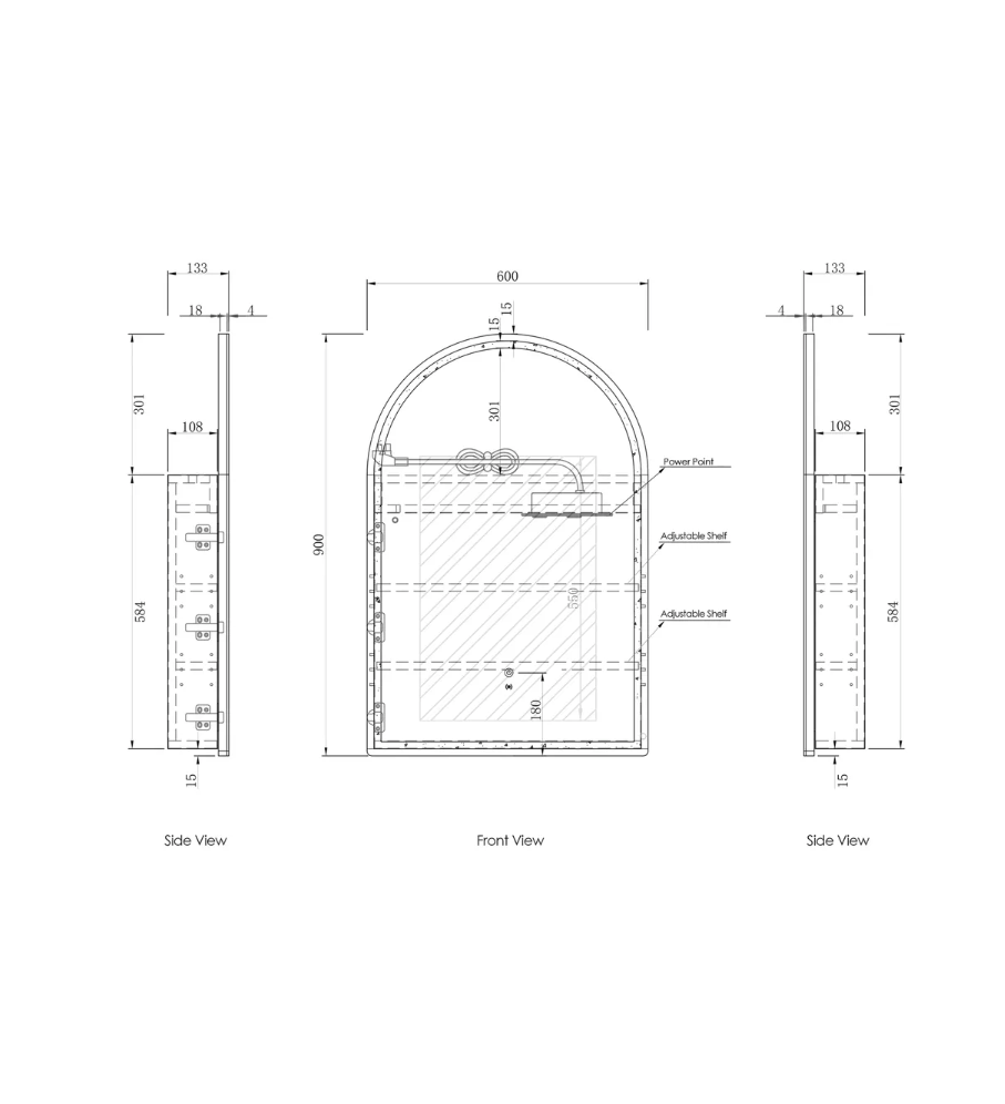 LED Arched White Shaving Cabinet - 900 x 600