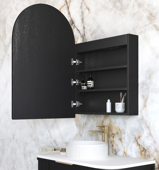 LED Arched Black Shaving Cabinet - 900 x 600