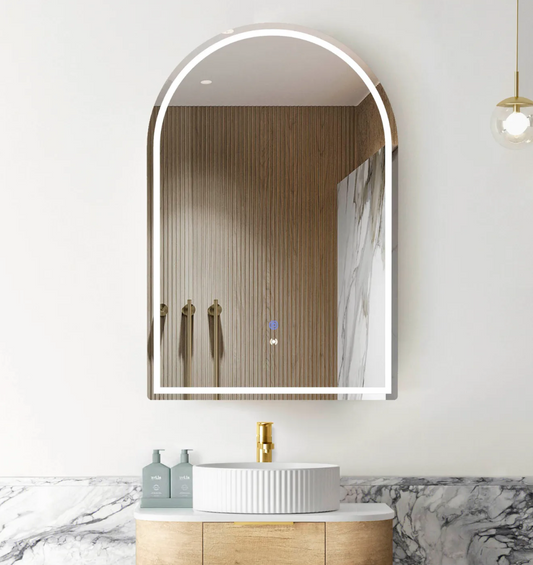 LED Arched Natural Oak Shaving Cabinet - 900 x 600