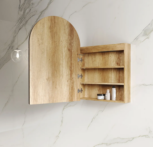 LED Arched Natural Oak Shaving Cabinet - 900 x 600