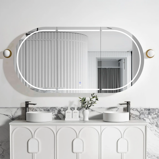 LED Oval White Shaving Cabinet - 1800x900