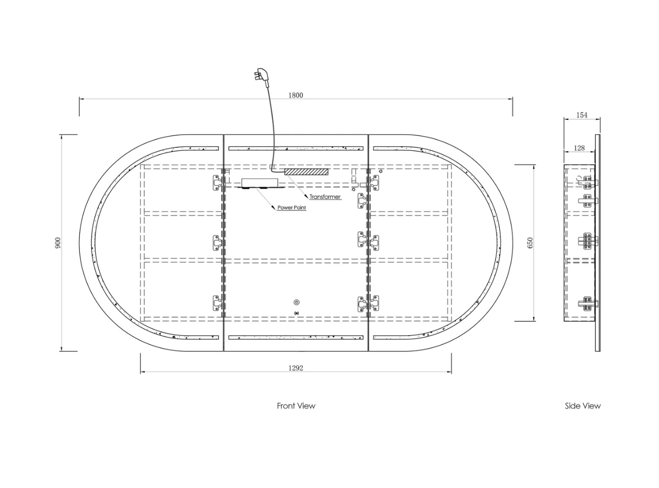 LED Oval White Shaving Cabinet - 1800x900