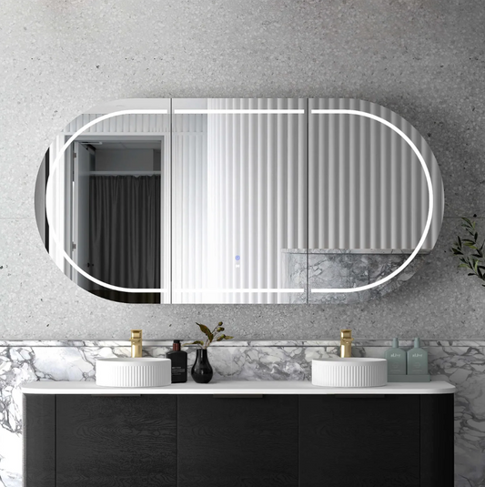 LED Oval Matte Black Shaving Cabinet - 1800x900