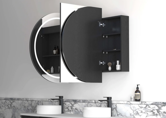 LED Oval Matte Black Shaving Cabinet - 1800x900