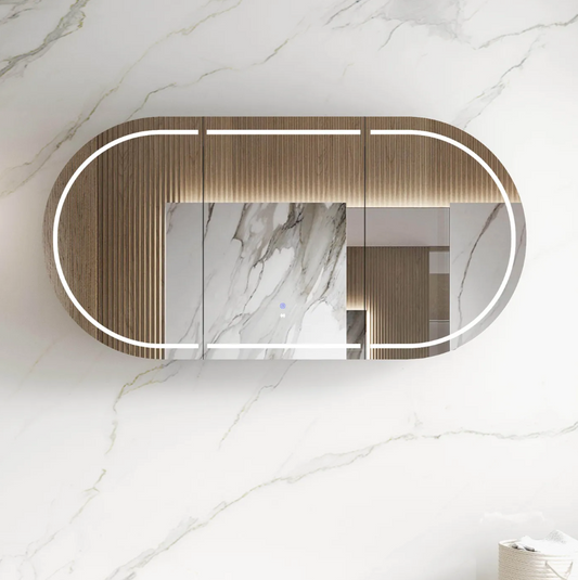 LED Oval Natural Oak Shaving Cabinet - 1800x900