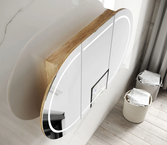 LED Oval Natural Oak Shaving Cabinet - 1800x900