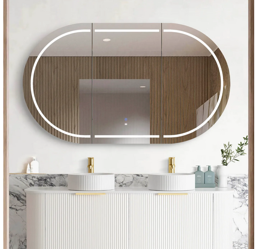 LED Oval White Shaving Cabinet - 1500x900