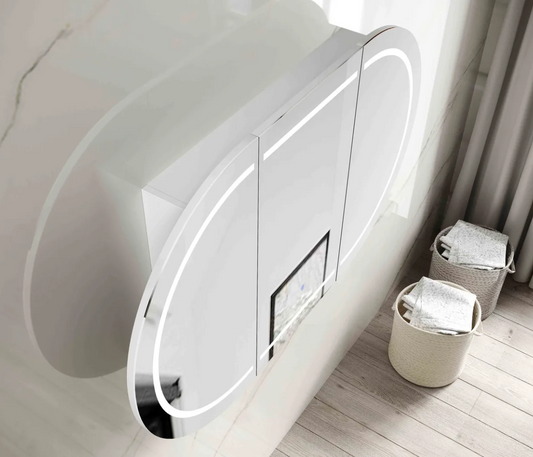LED Oval White Shaving Cabinet - 1500x900