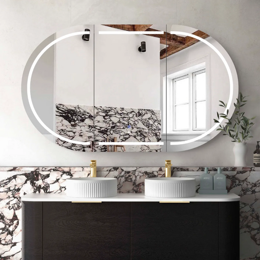 LED Oval Black Shaving Cabinet - 1500x900