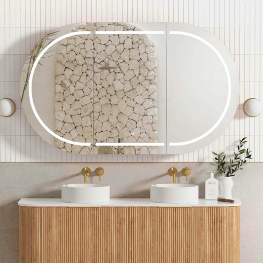 LED Oval Natural Oak Shaving Cabinet - 1500x900