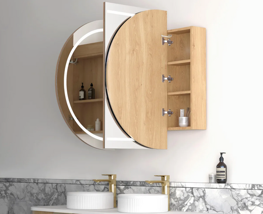 LED Oval Natural Oak Shaving Cabinet - 1500x900