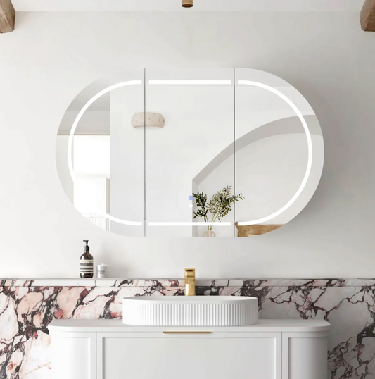 LED Oval White Shaving Cabinet - 1200x750