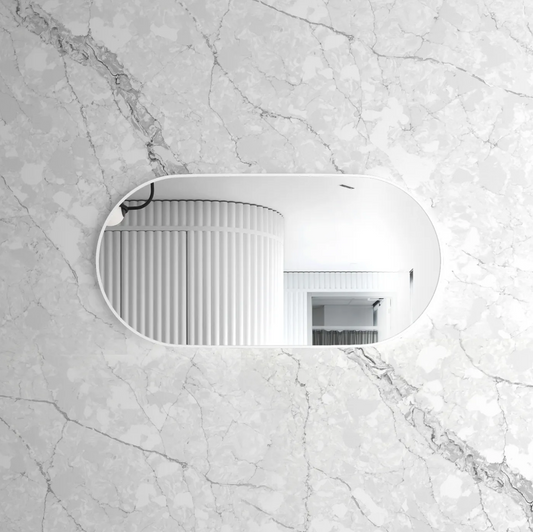 Oval Matte White Framed Mirror - 1200x600