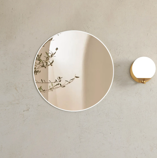Round Matte White Frame Mirror - 700