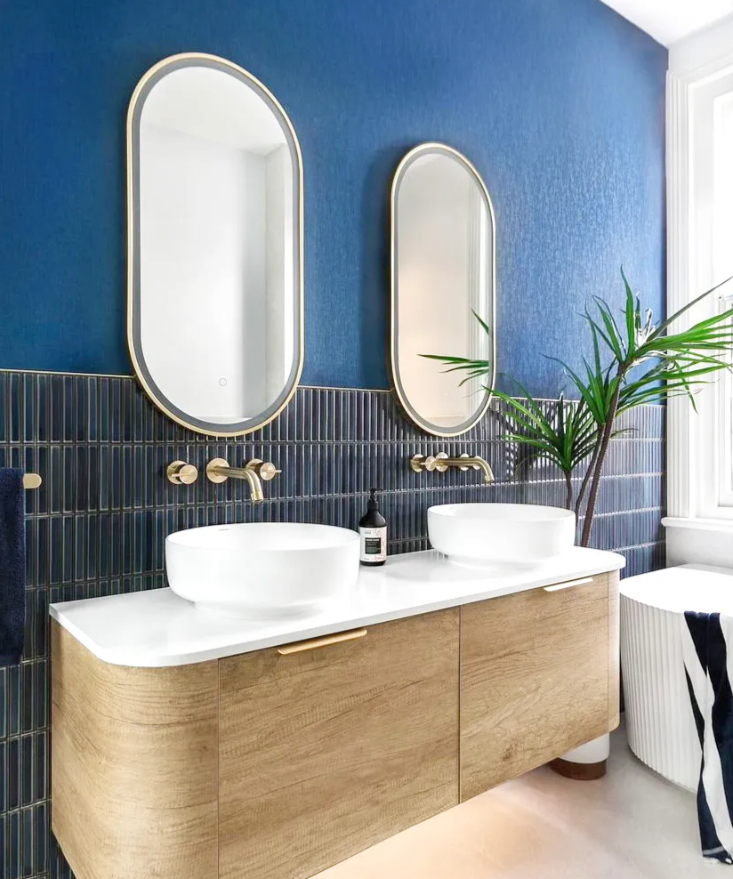 LED Oval Brushed Gold Framed Mirror - 900x450