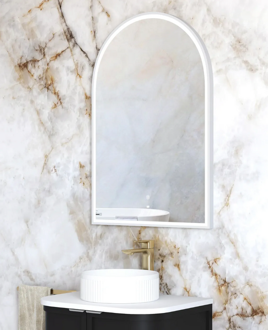 LED Arched White Frame Mirror - 900x600