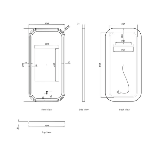 LED Matte Black Framed Mirror - 900x450