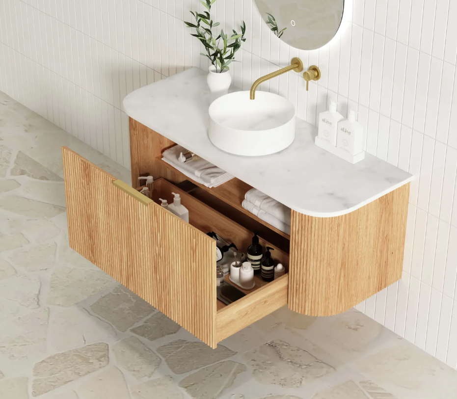 Bondi Woodland Oak Fluted Curve Vanity - 1200x450