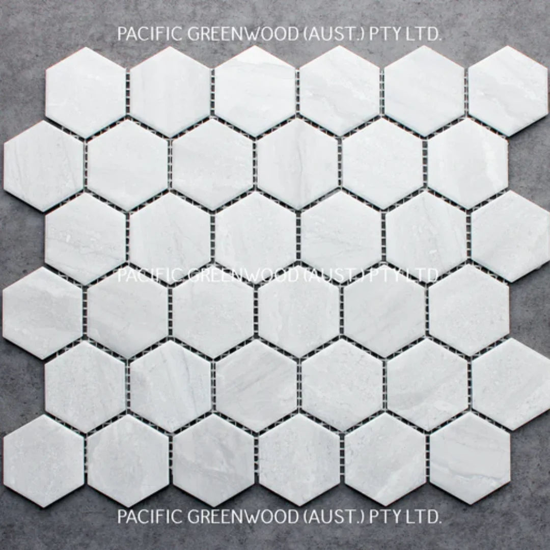 Wooden Grey Matte Porcelain Glazed Hexagon