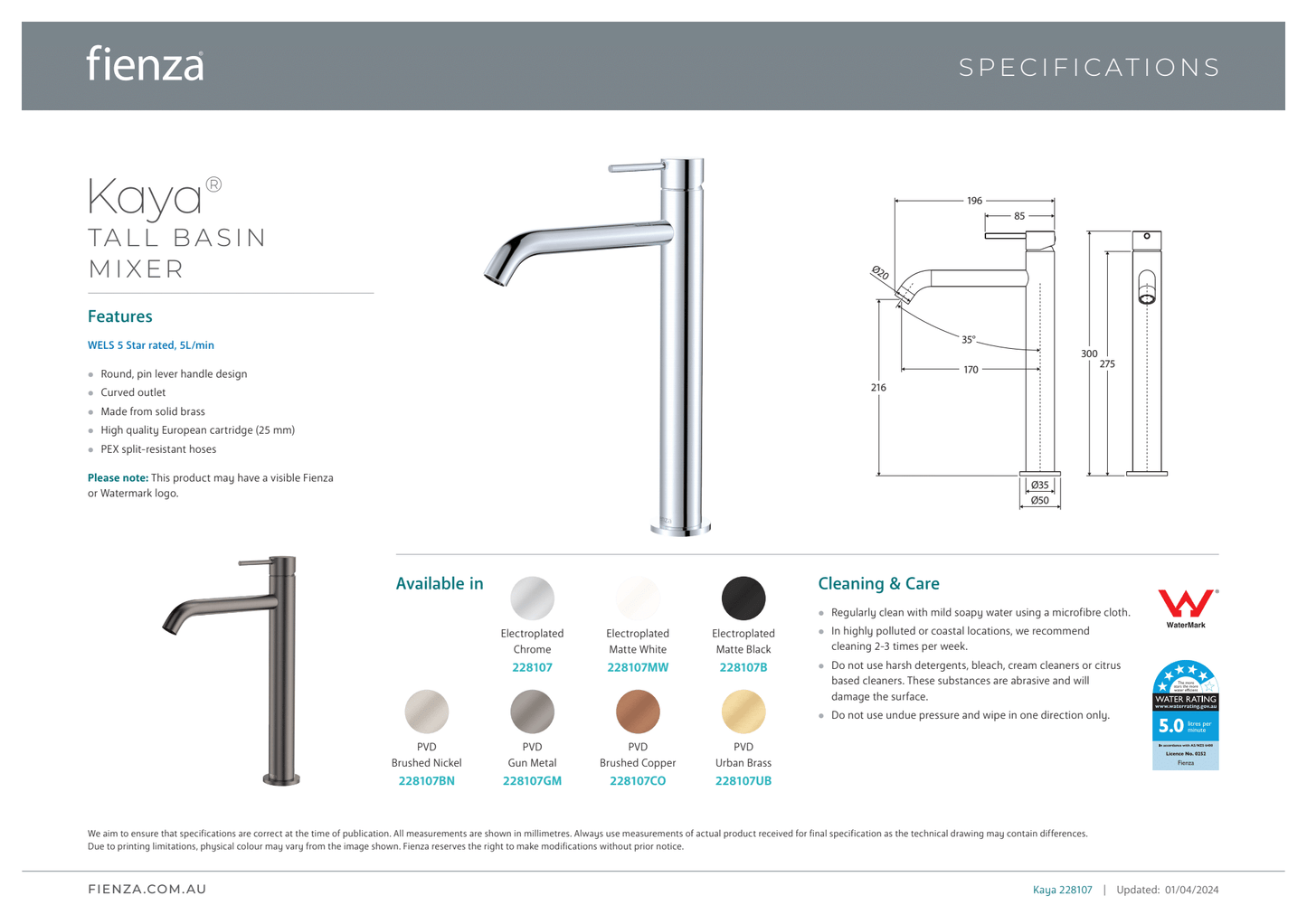 Kaya Tall Basin Mixer