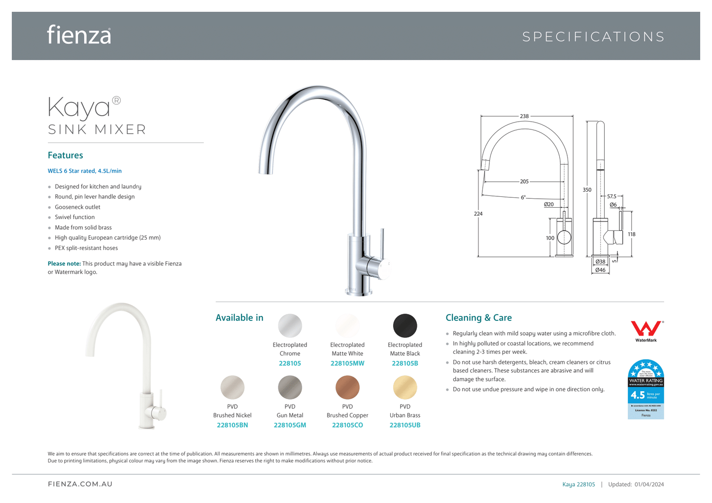 Kaya Kitchen/Laundry Sink Mixer