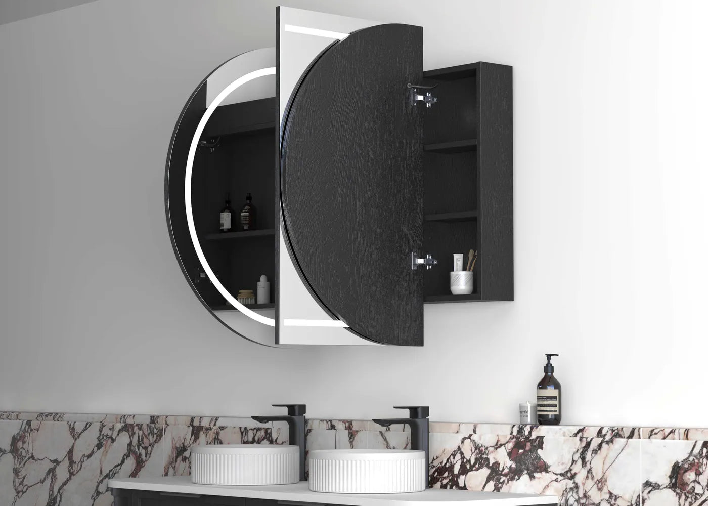 LED Bondi Black Oak Shaving Cabinet - 1500x900