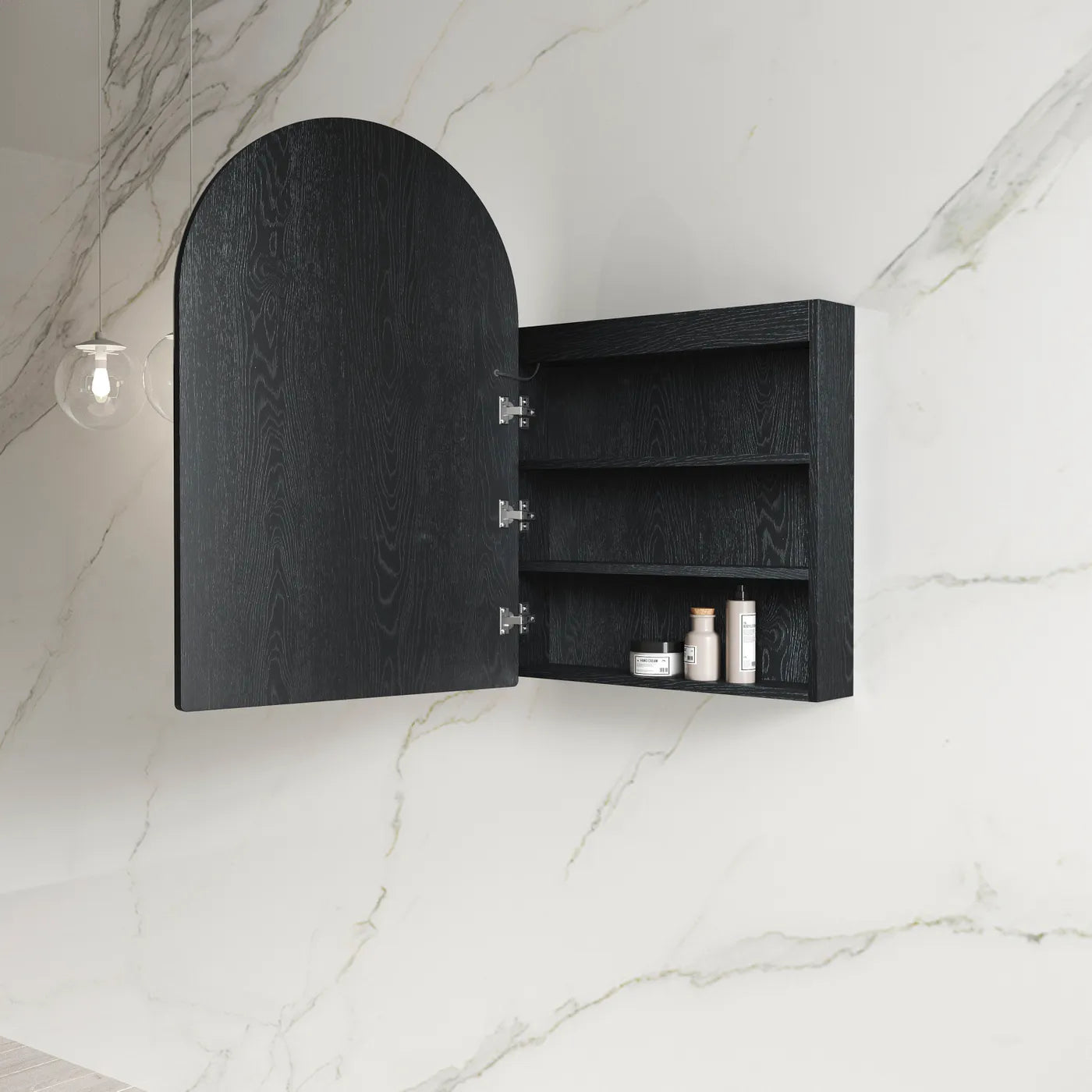 LED Archie Black Oak Shaving Cabinet - 900x600