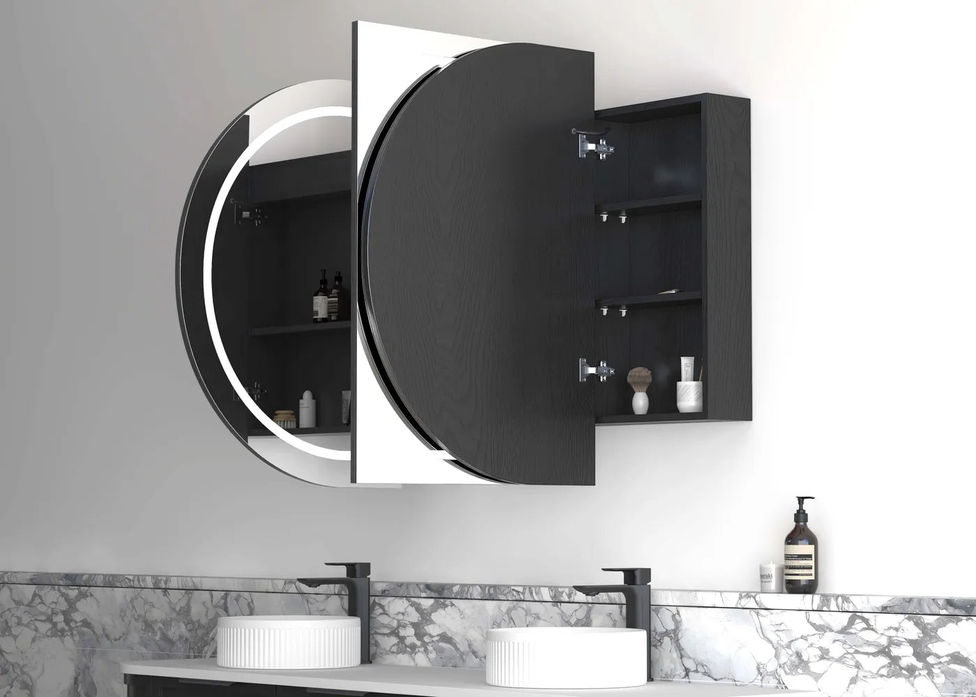 LED Bondi Black Oak Shaving Cabinet - 1800x900