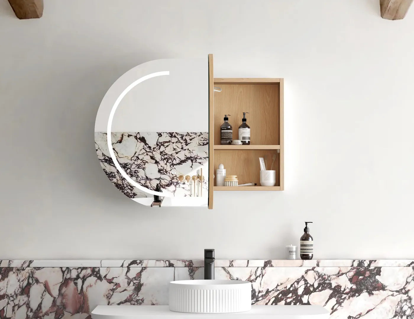 LED Bondi Natural Oak Shaving Cabinet - 900x600