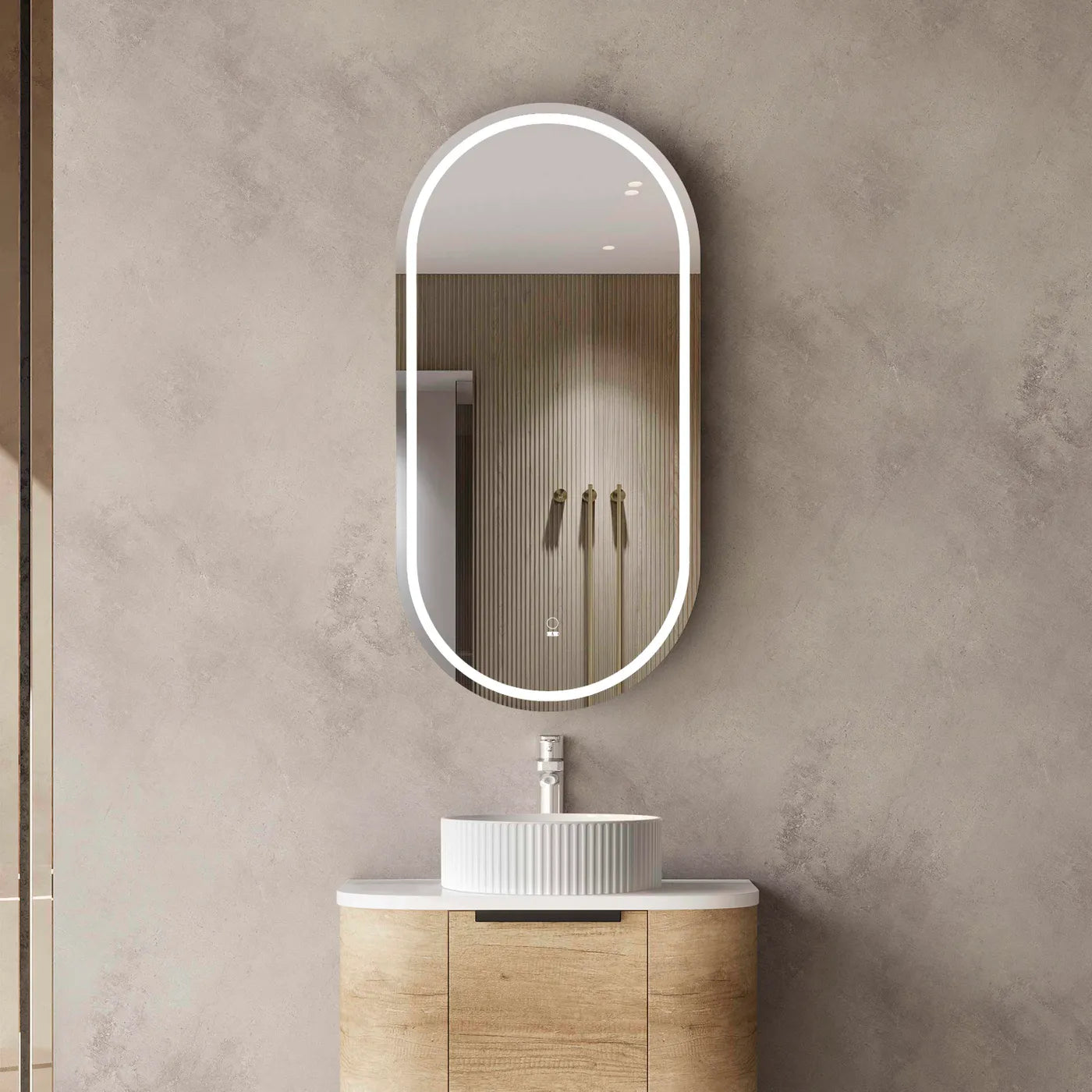 LED Oval Natural Oak Shaving Cabinet - 900x450