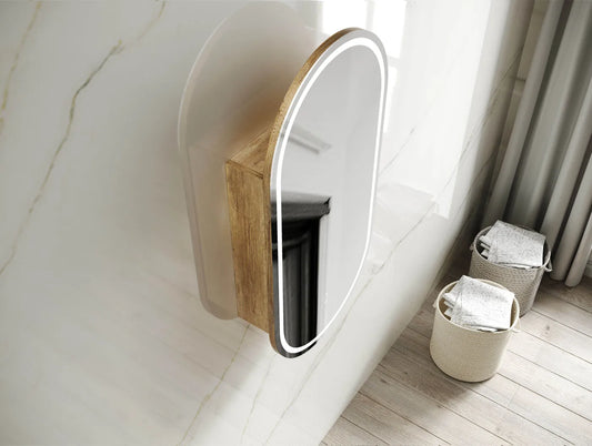 LED Oval Natural Oak Shaving Cabinet - 900x450