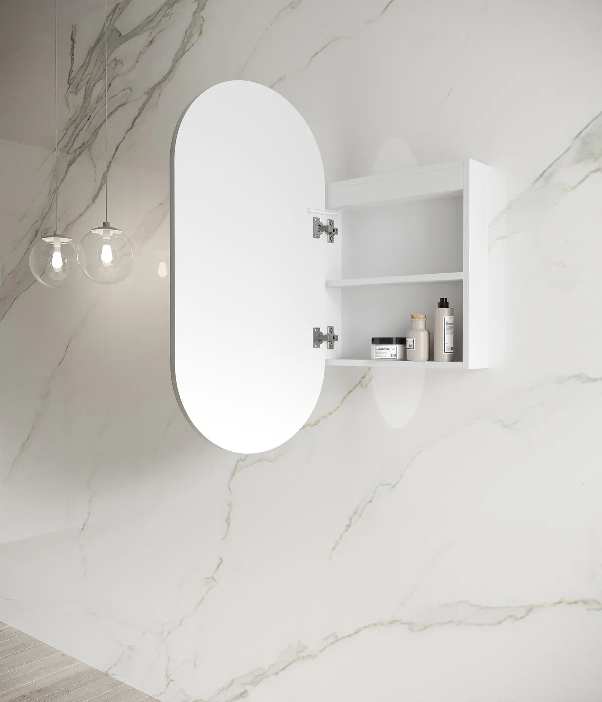 LED Oval Matte White Shaving Cabinet - 900x450