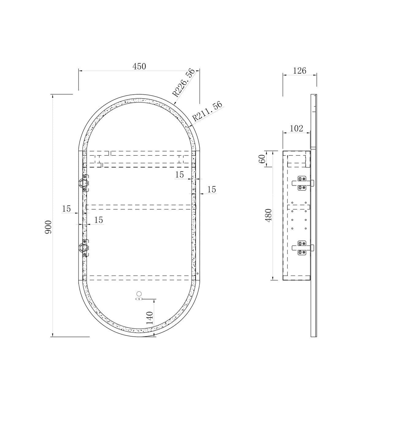 LED Oval Matte White Shaving Cabinet - 900x450