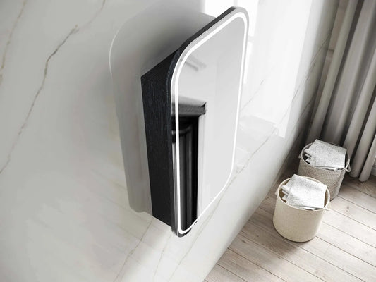 LED Matte Black Oak Shaving Cabinet - 900x450