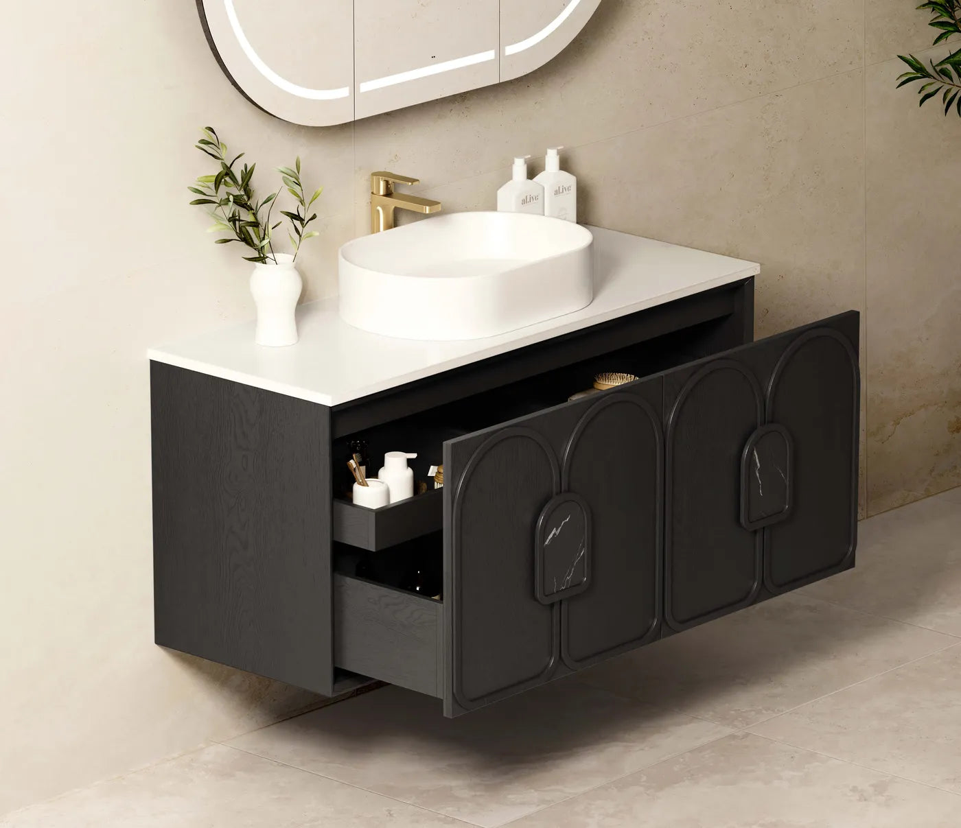 Laguna Black American Oak Vanity - 1200x460