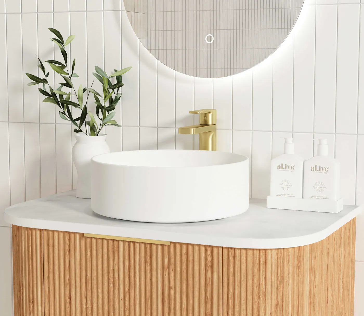 Bondi Woodland Oak Fluted Curve Vanity - 750x450
